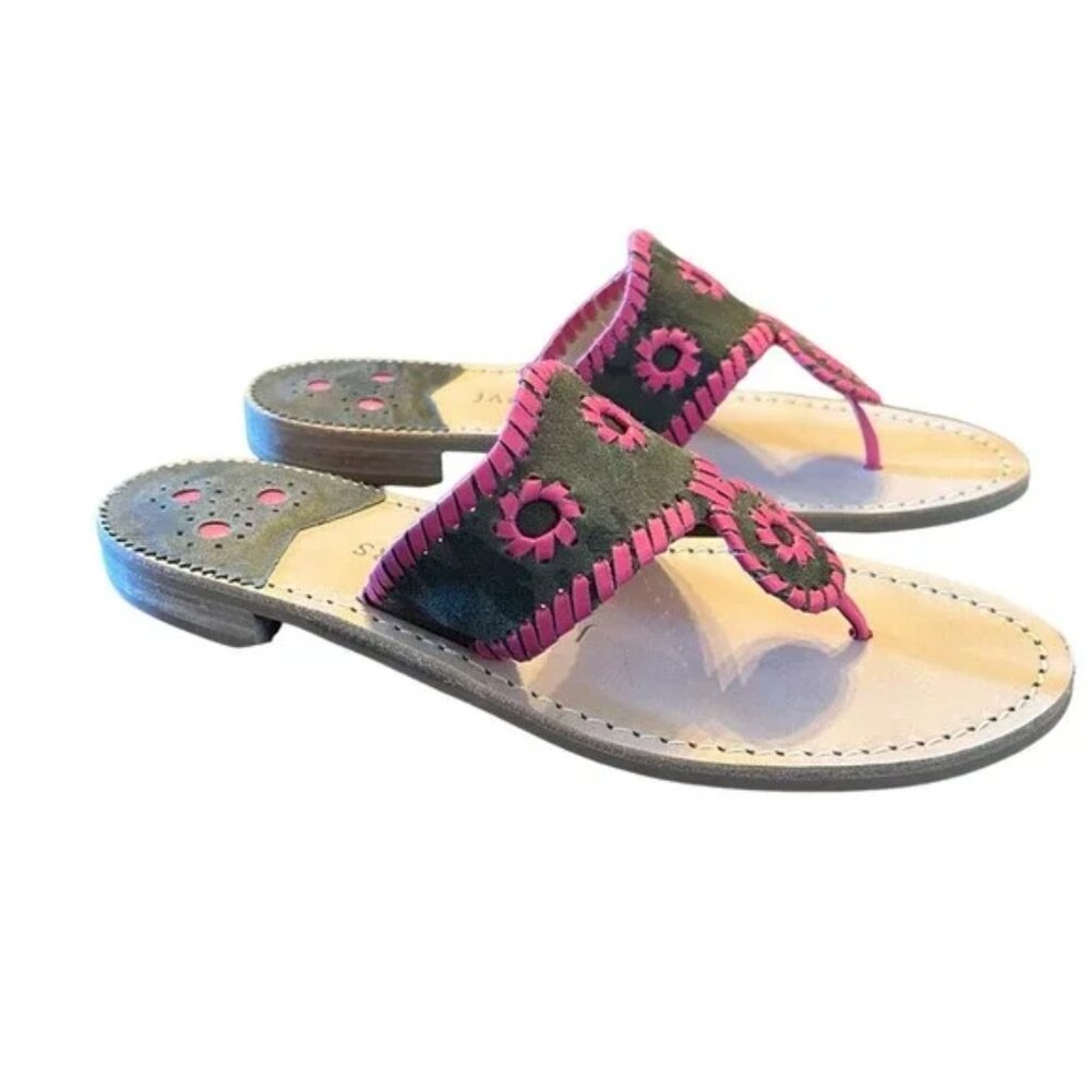 ISO (NFS) Jack Rogers Jacks Camo Flat Sandal Suede Grey/Magenta  Size 8.5